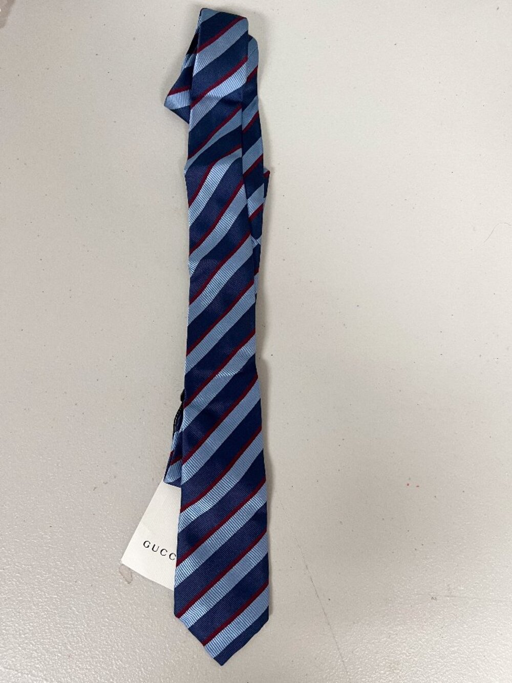Gucci Blue and Red Diagonal Striped Silk Tie